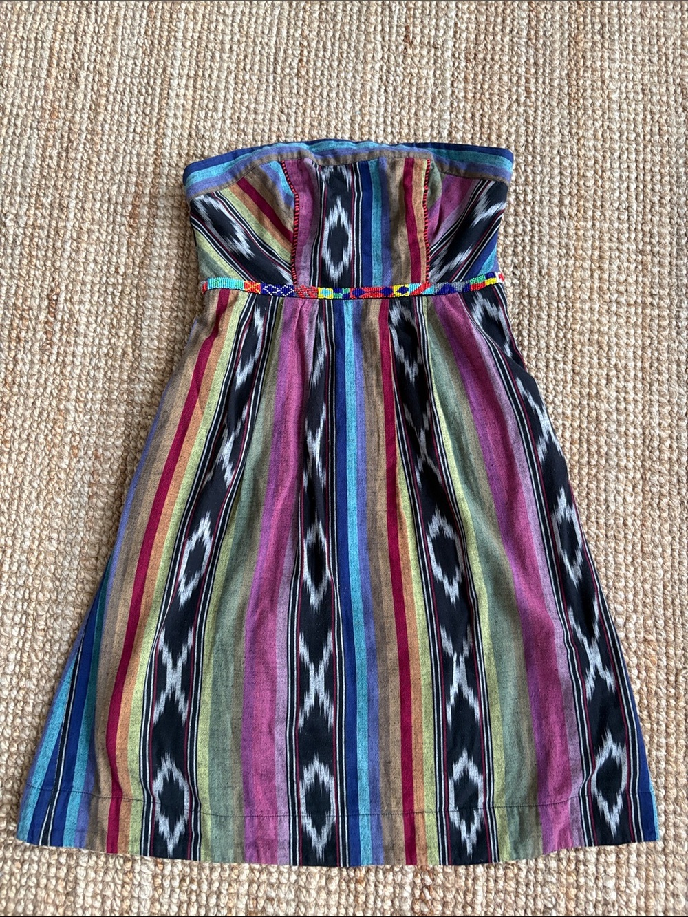 Anthropologie Boho Strapless Multicolor Stripe Dress